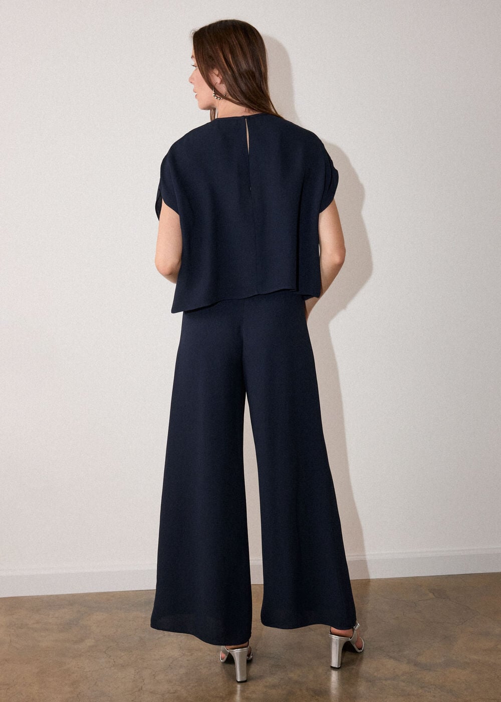 Navy Cape Detail Crepe Jumpsuit