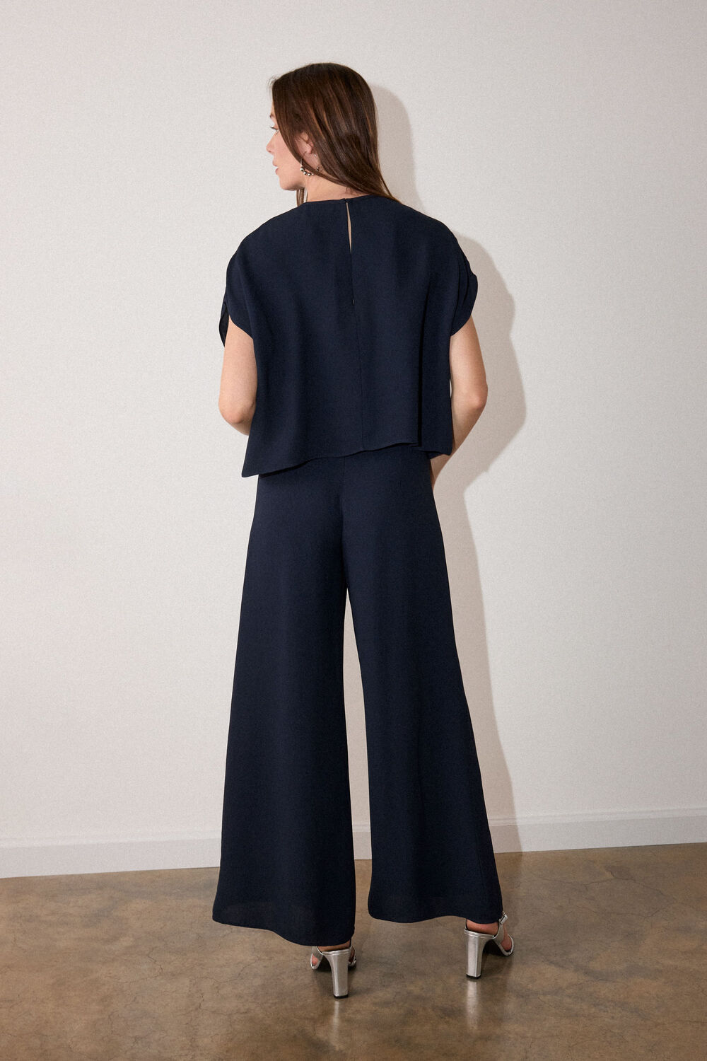 Navy Cape Detail Crepe Jumpsuit