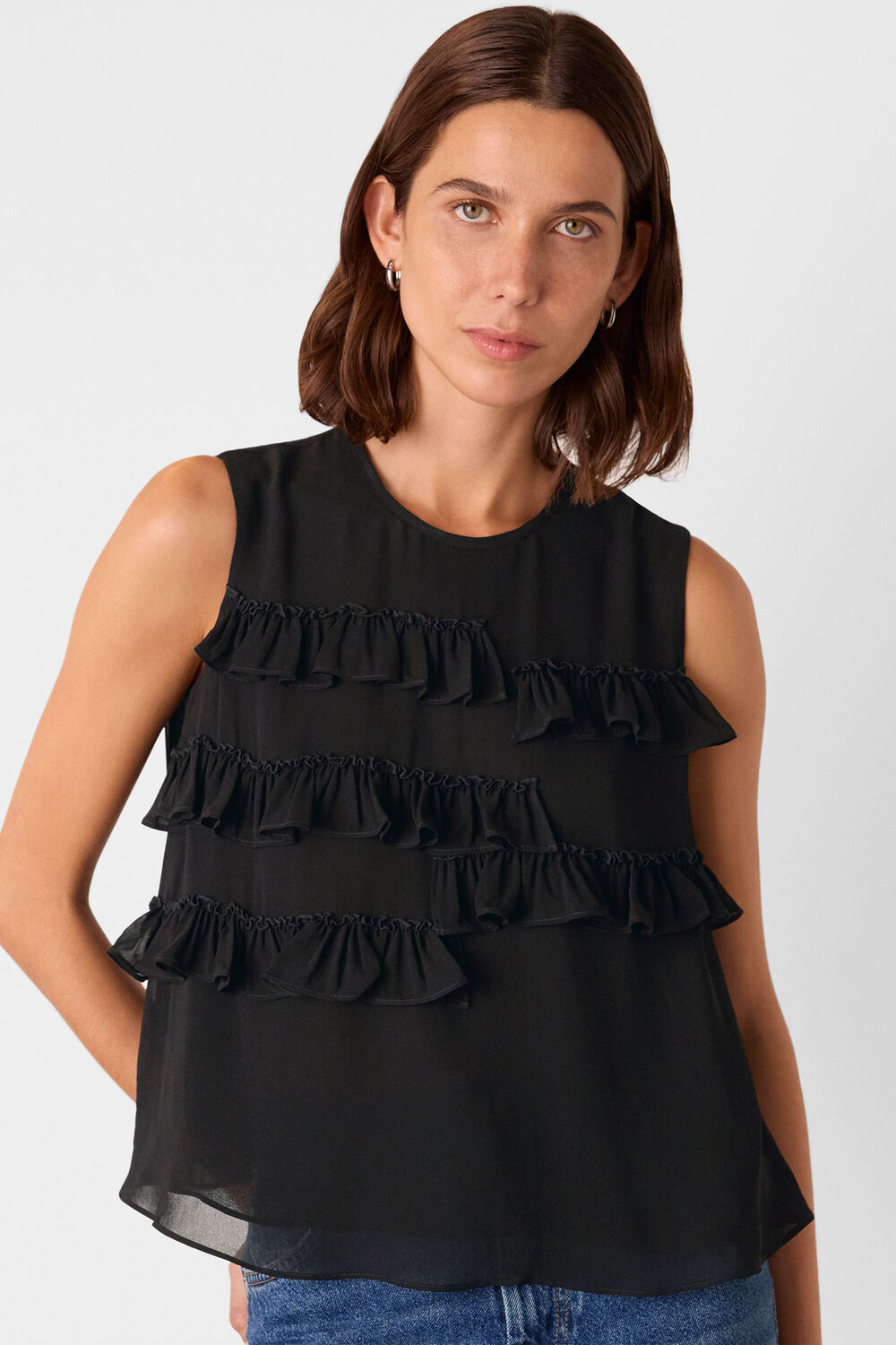 Black Frill Sleeveless Top