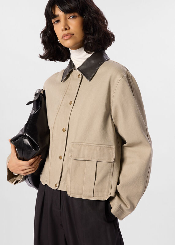 Taupe Casual Contrast Collar Jacket