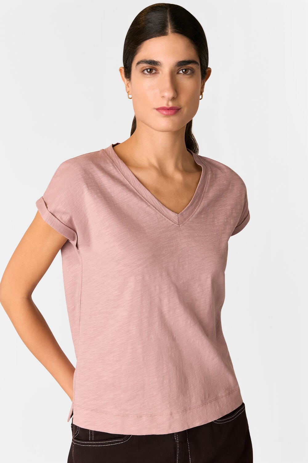 Dusty Pink Willa V-Neck Cap Sleeve Tee