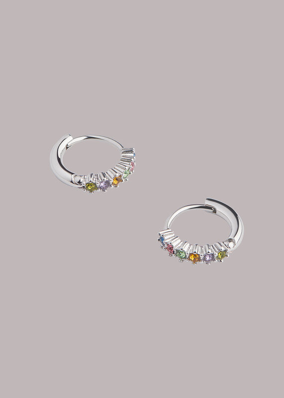 Silver Gem Huggie Hoop