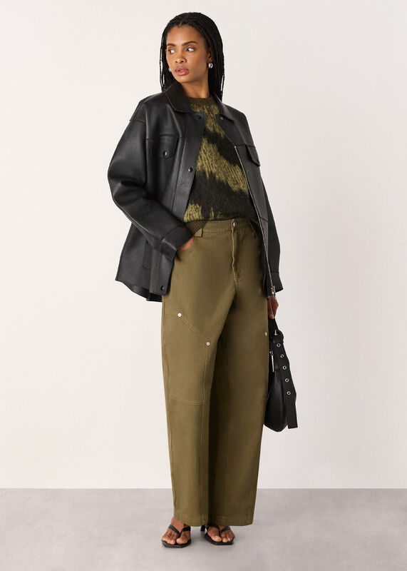 Khaki Barrel Mid Rise Trouser