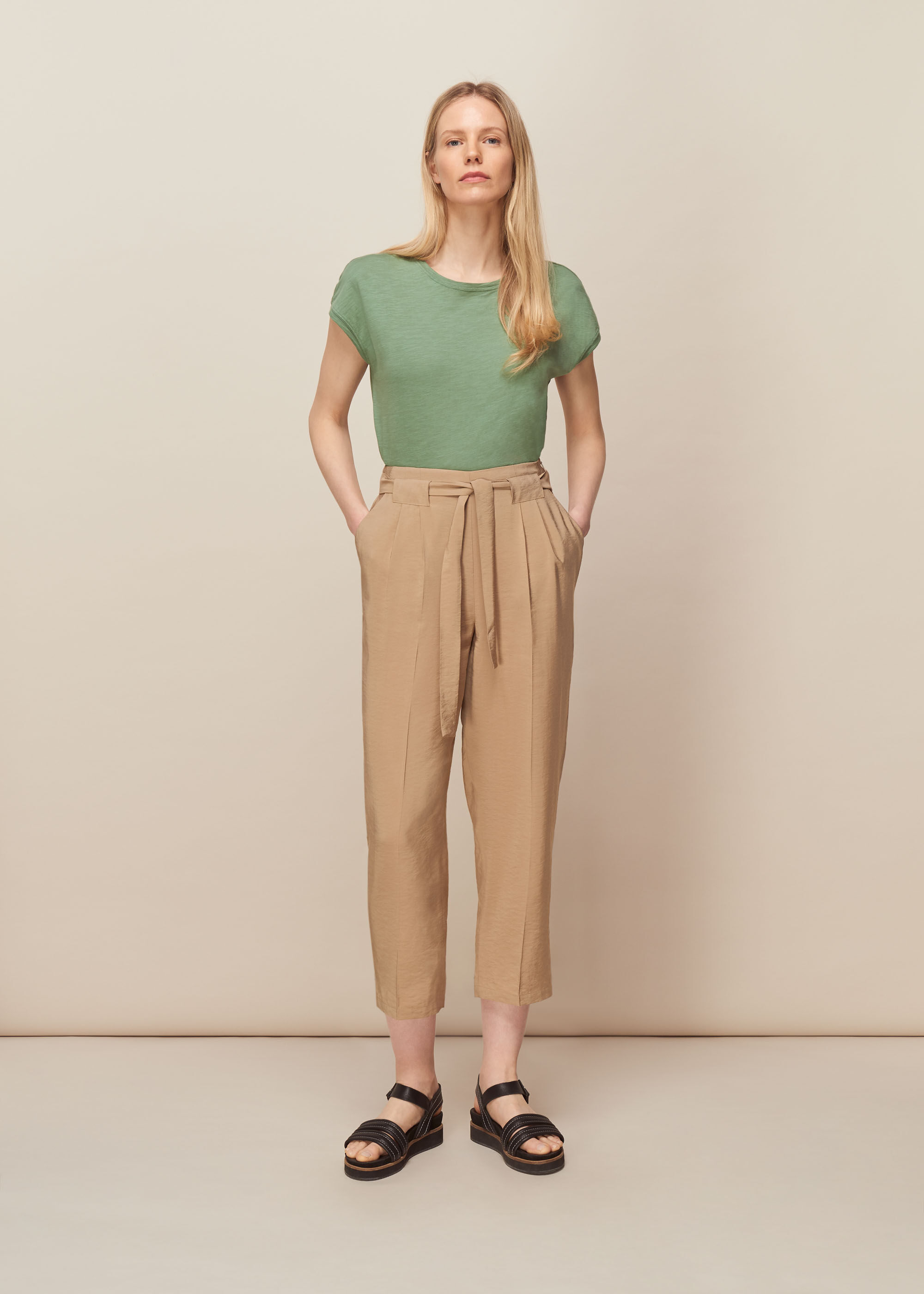 Object cropped trousers with belted waist in camel India  Ubuy