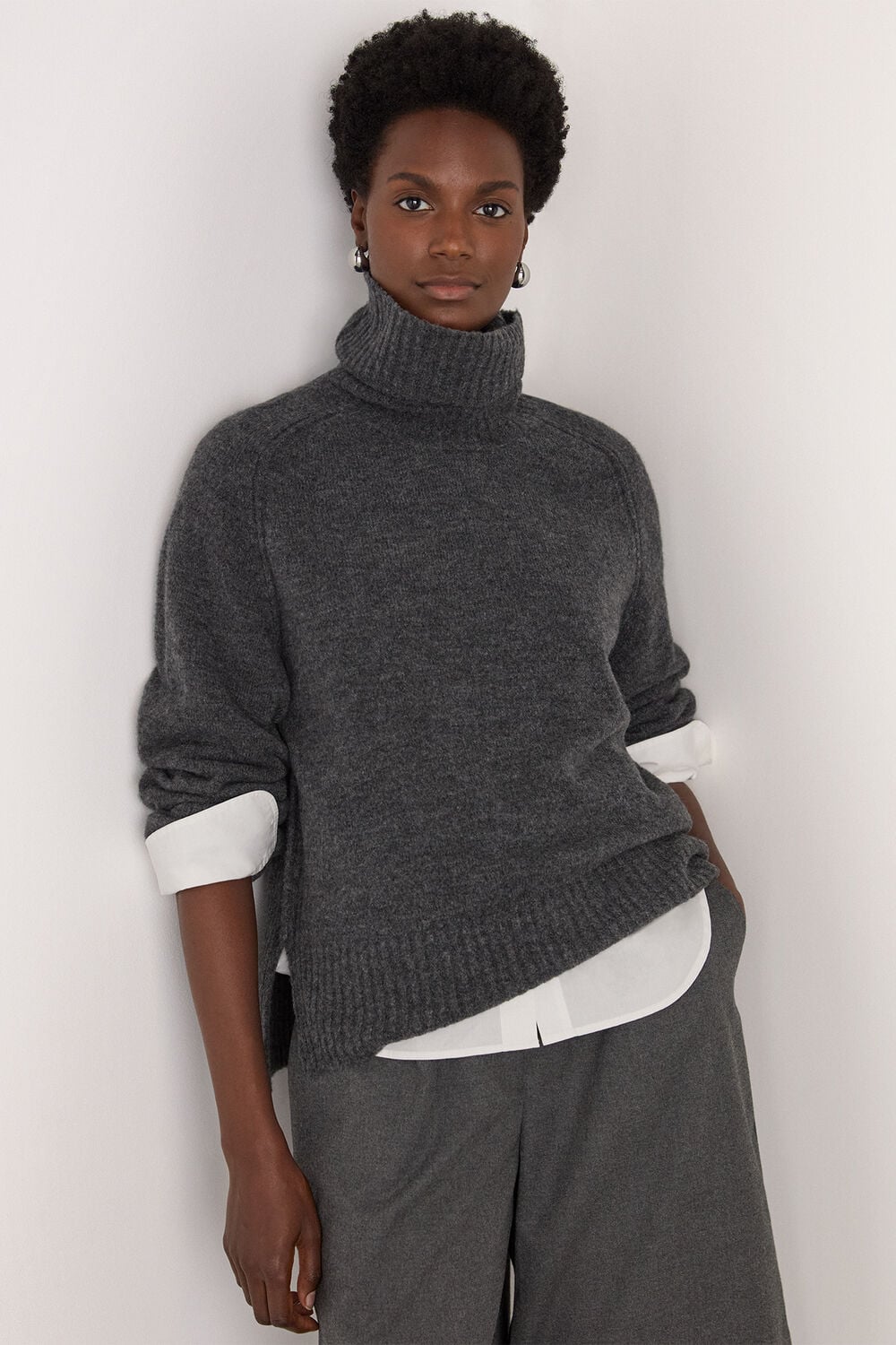 Dark Grey Roll Neck Wool Mix Jumper