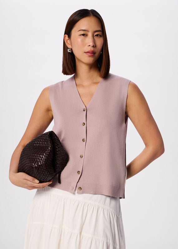 Pale Pink V Neck Button Front Knit Tank