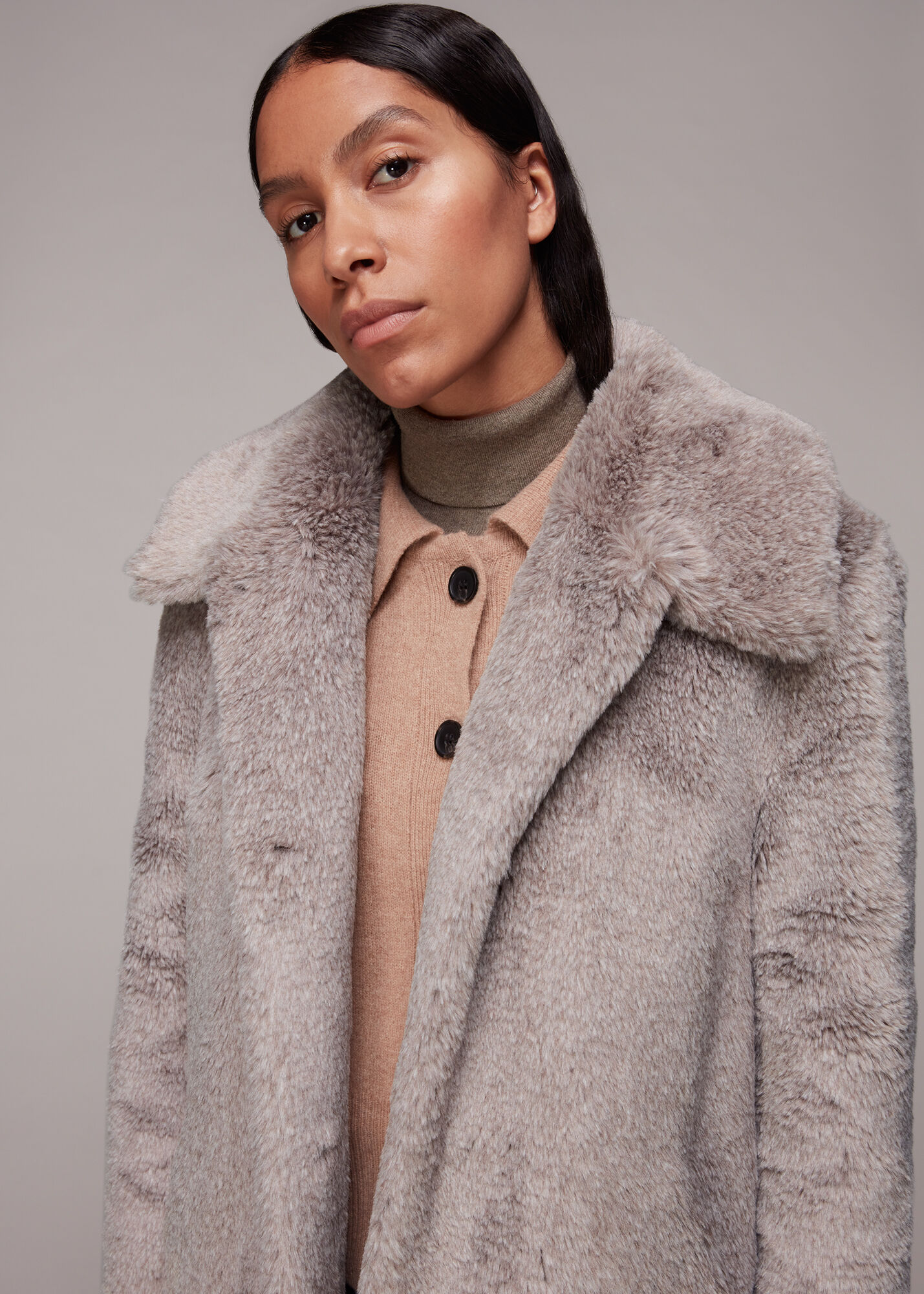 Grey/Multi Imogen Faux Fur Coat WHISTLES Whistles US