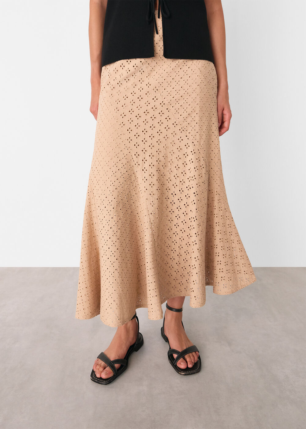 Cotton Broderie Midi Skirt
