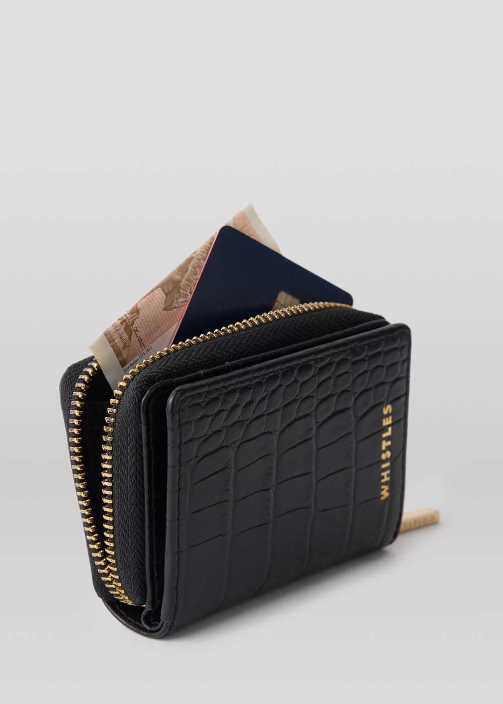 Black Shiny Croc Koa Compact Purse