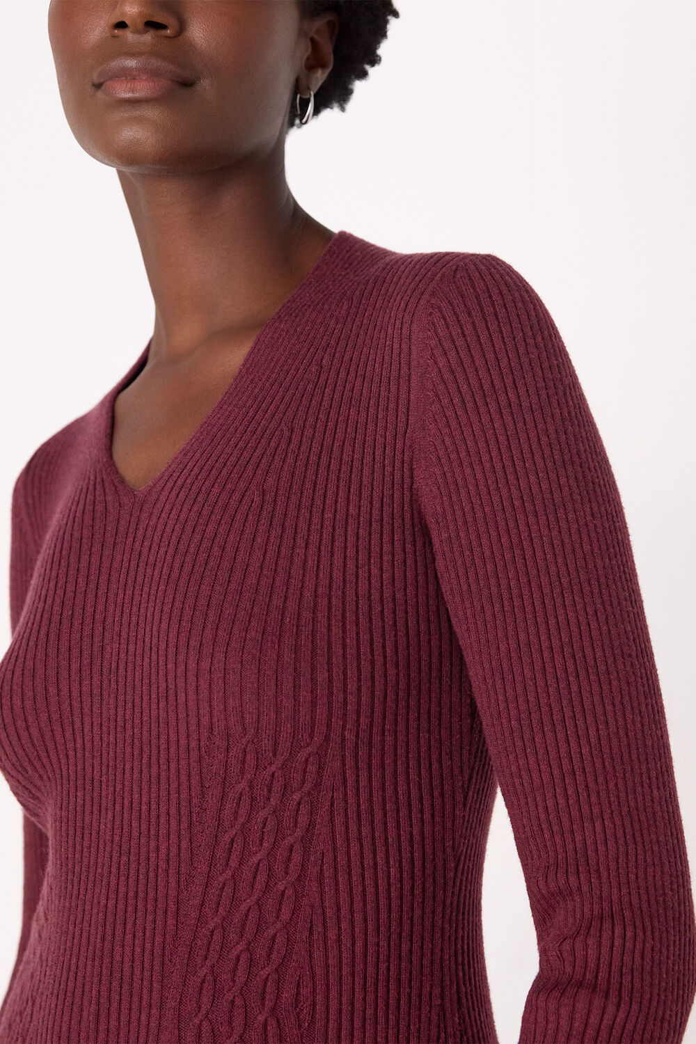 V Neck Cable Ribbed Knit Dress