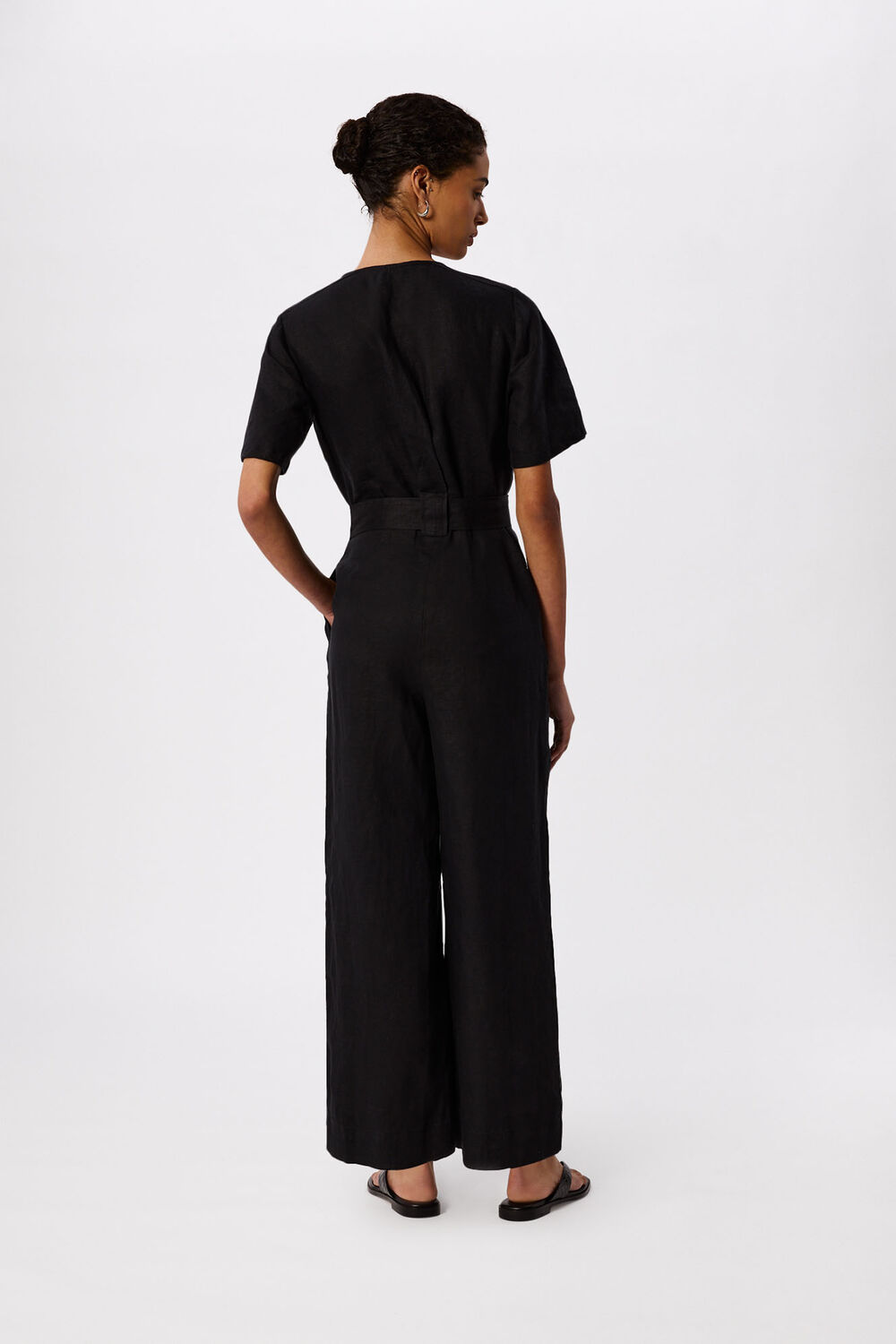 Black Fiona Linen Button Jumpsuit