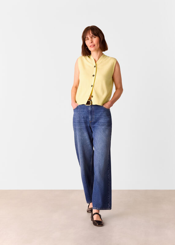 Yellow Wool V Neck Button Front Sweater Vest