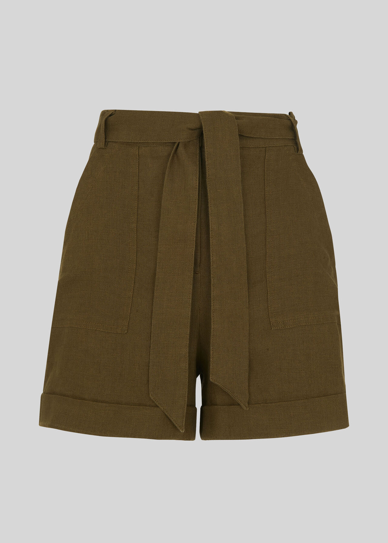 Tie Waist Linen Shorts Olive