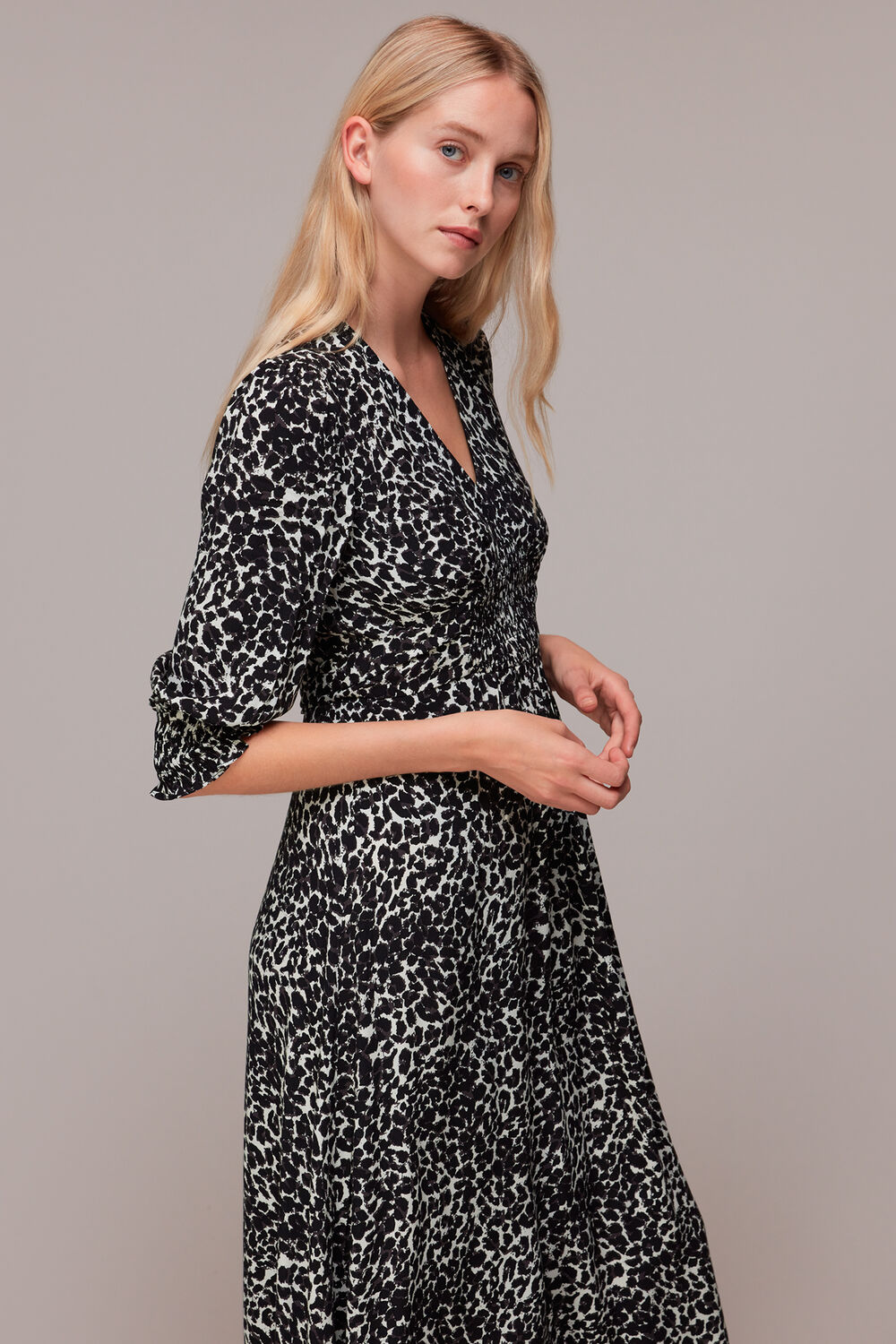 Shadow Leopard Shirred Dress