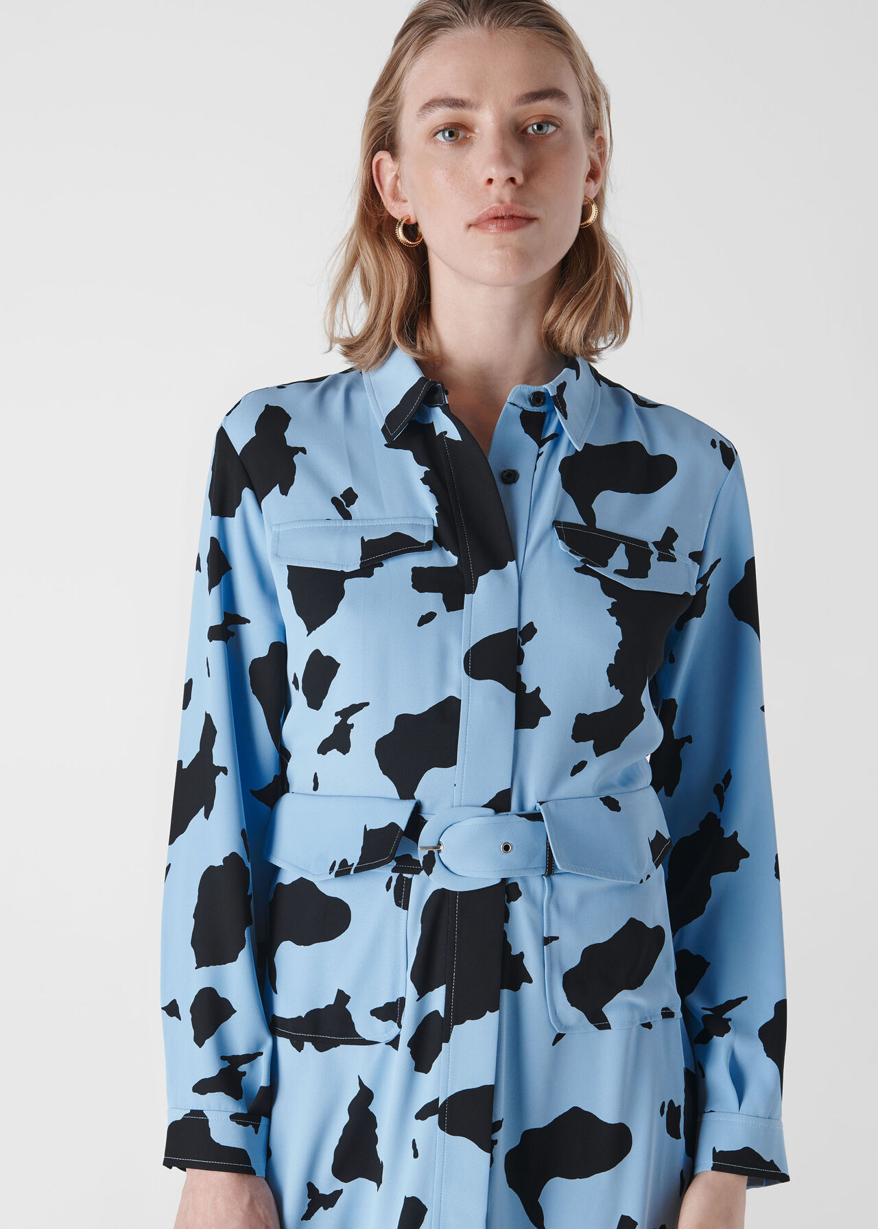 Cow Print Military Dress Blue/Multi