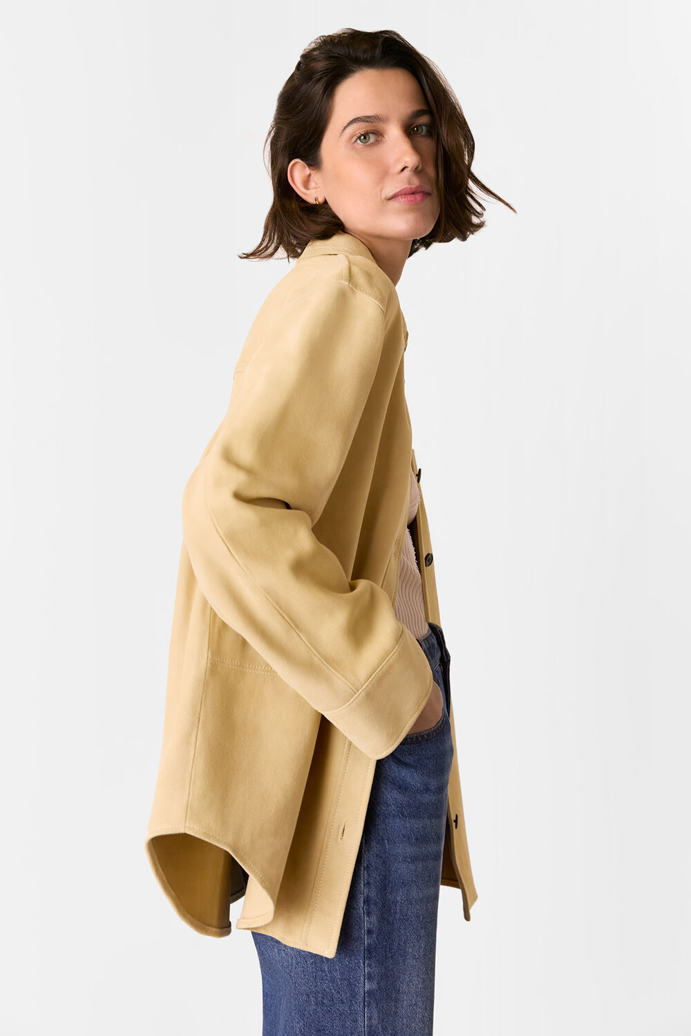 Neutral Sam Suede Leather Overshirt