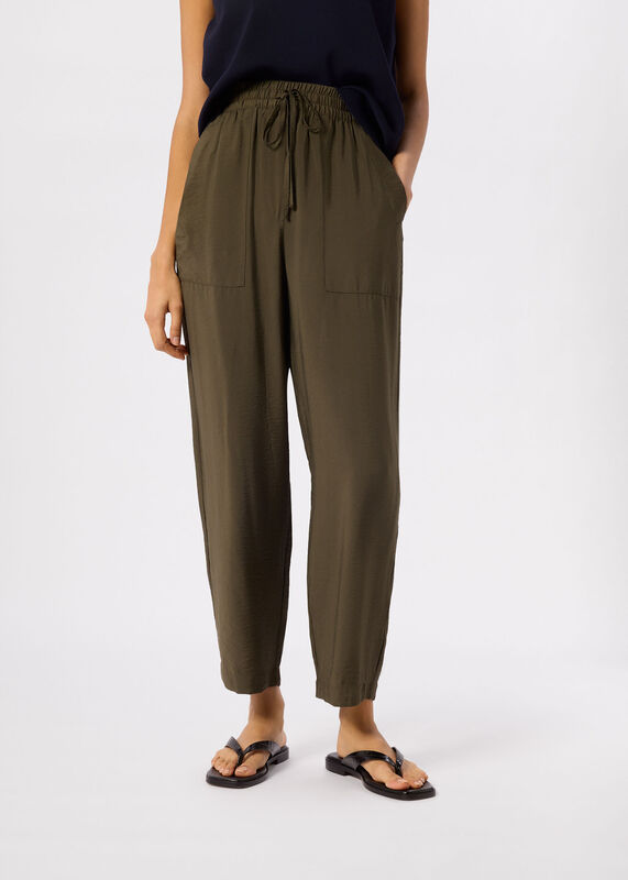 Khaki Petite Tie Waist Trouser