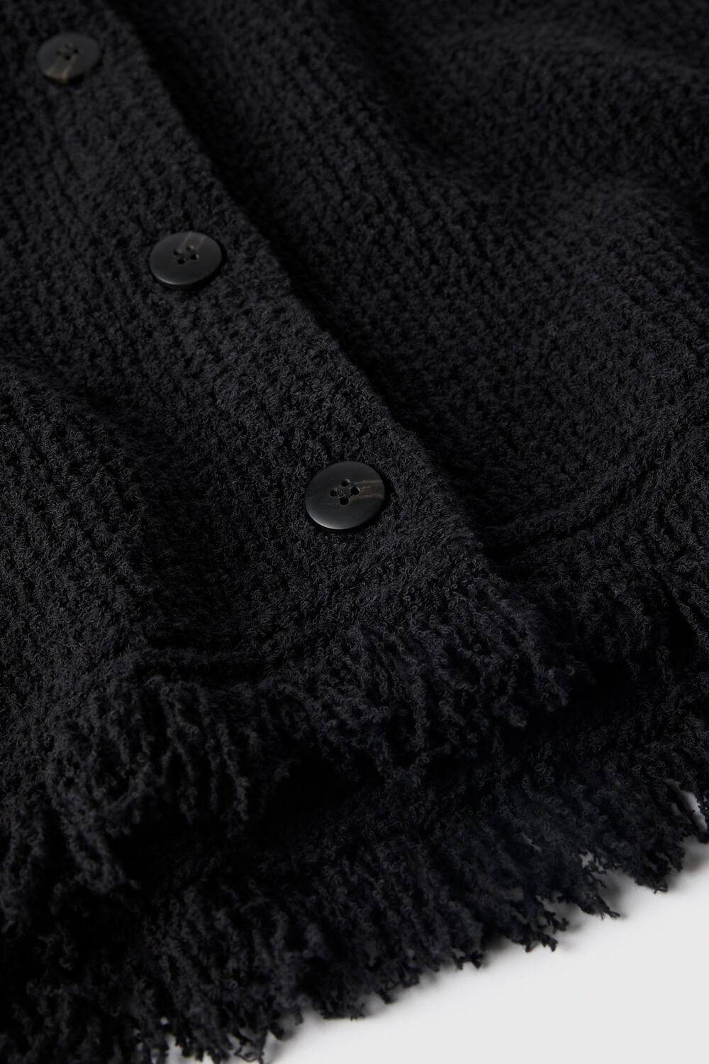 Black Cotton Boucle Fringe Tank