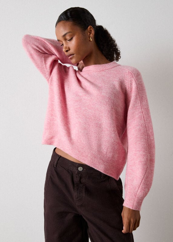 Pink Wool Mix Curved Hem Knit