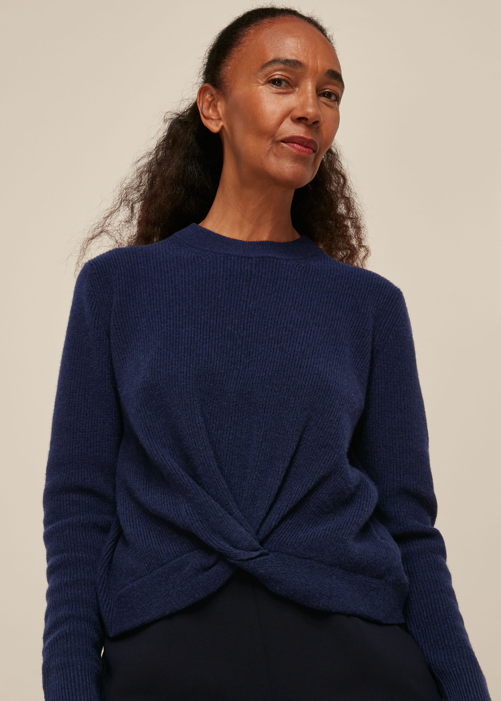 Navy Twist Front Wool Cashmere Knit | WHISTLES |