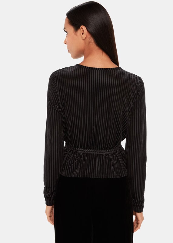 Black Velvet Stripe Wrap Cardigan