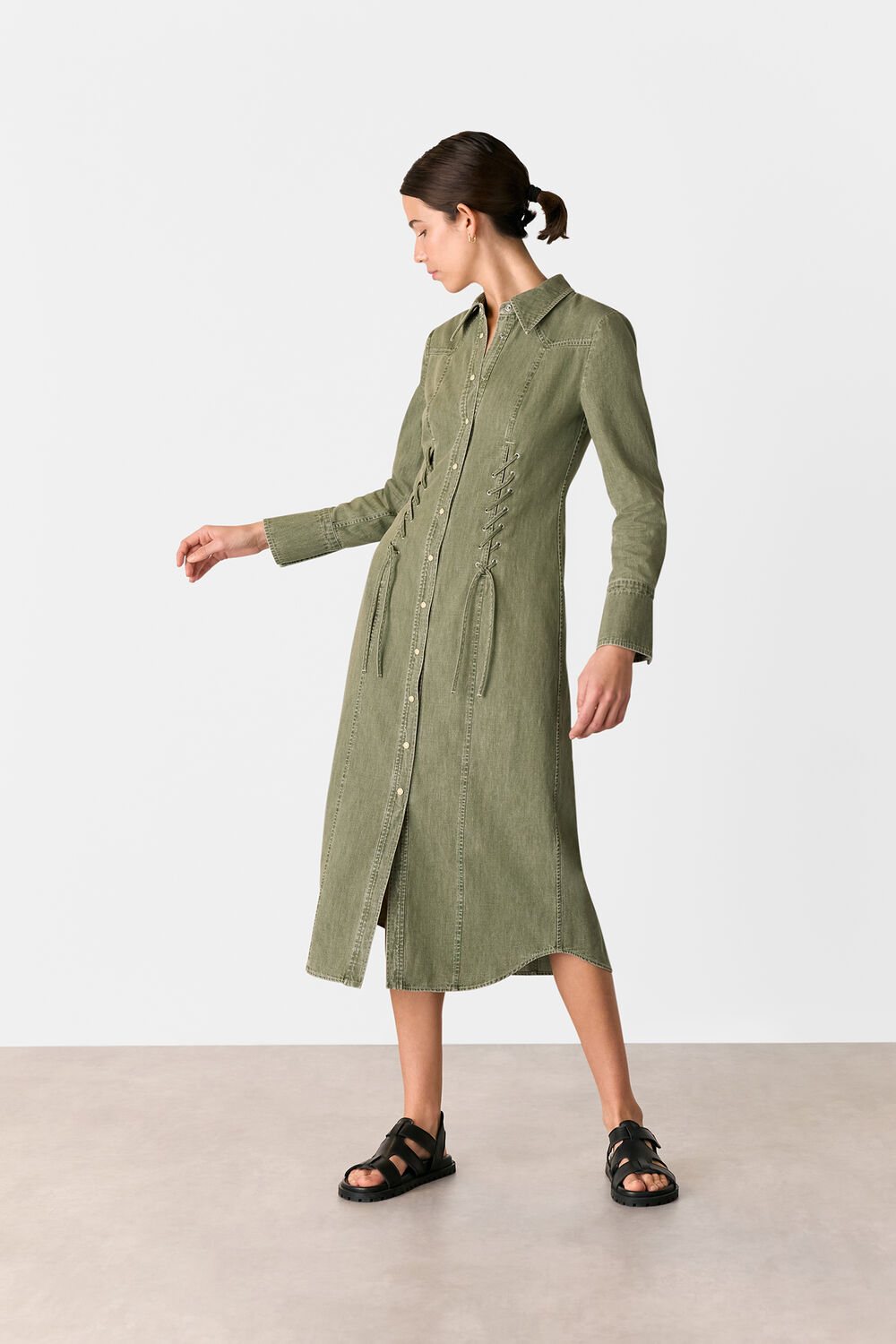 Khaki Hudson Lace Detail Dress