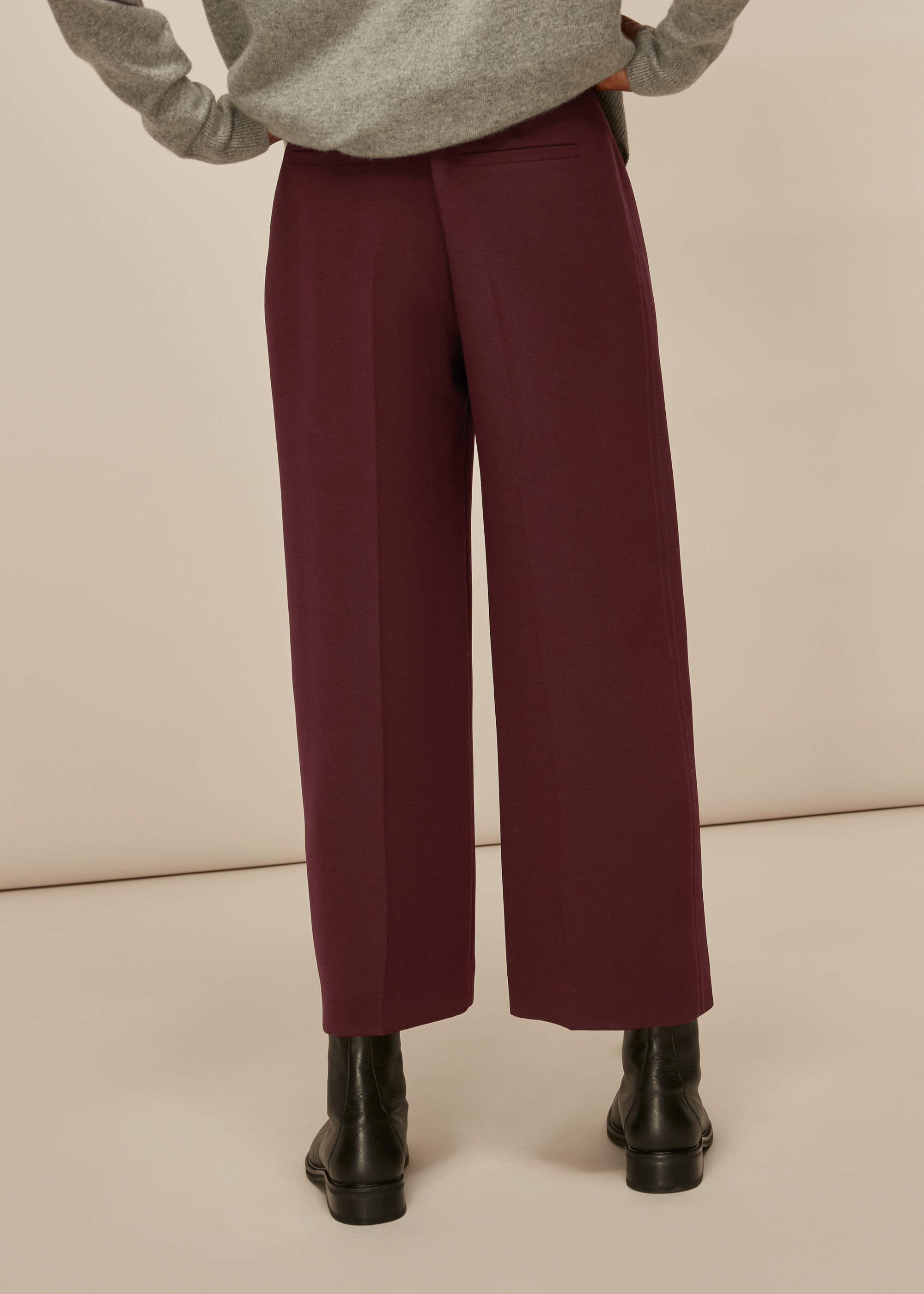 Burgundy Wide Leg Crop Trouser WHISTLES