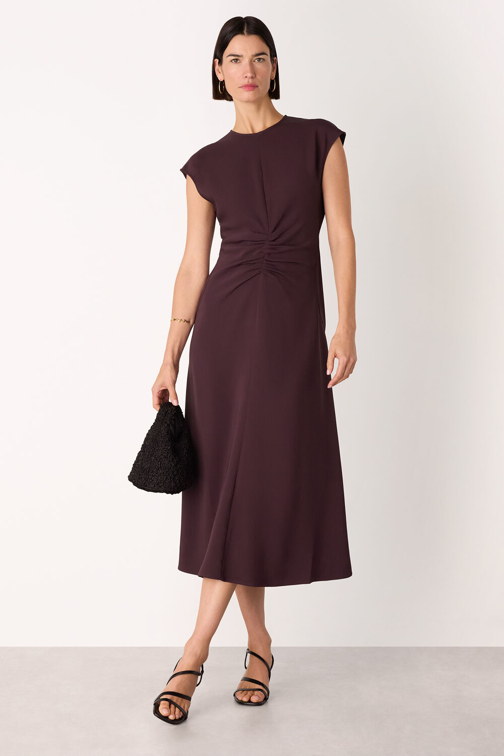 Burgundy Gathered Midi Dress