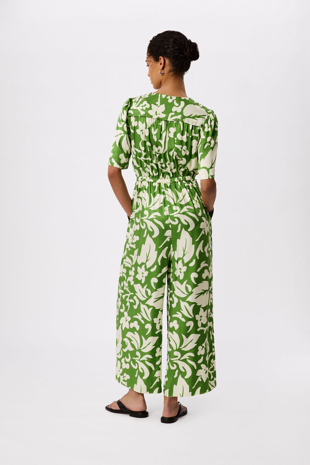 Green Floral Tie Waist Jumpsuit
