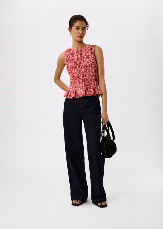 Red Gingham Shirred Top