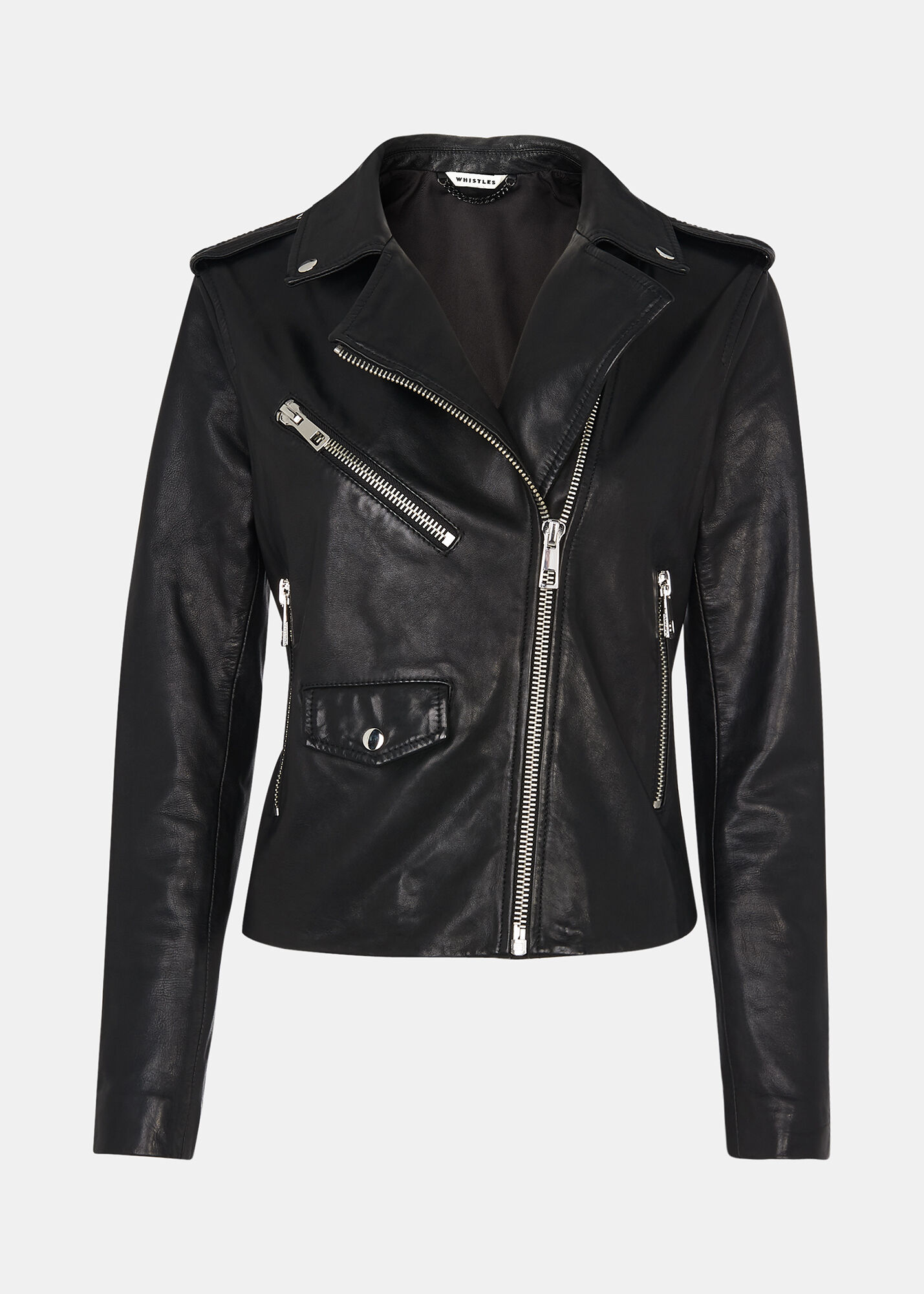 Black Leather Biker Jacket | Made From Sheepskin | Whistles