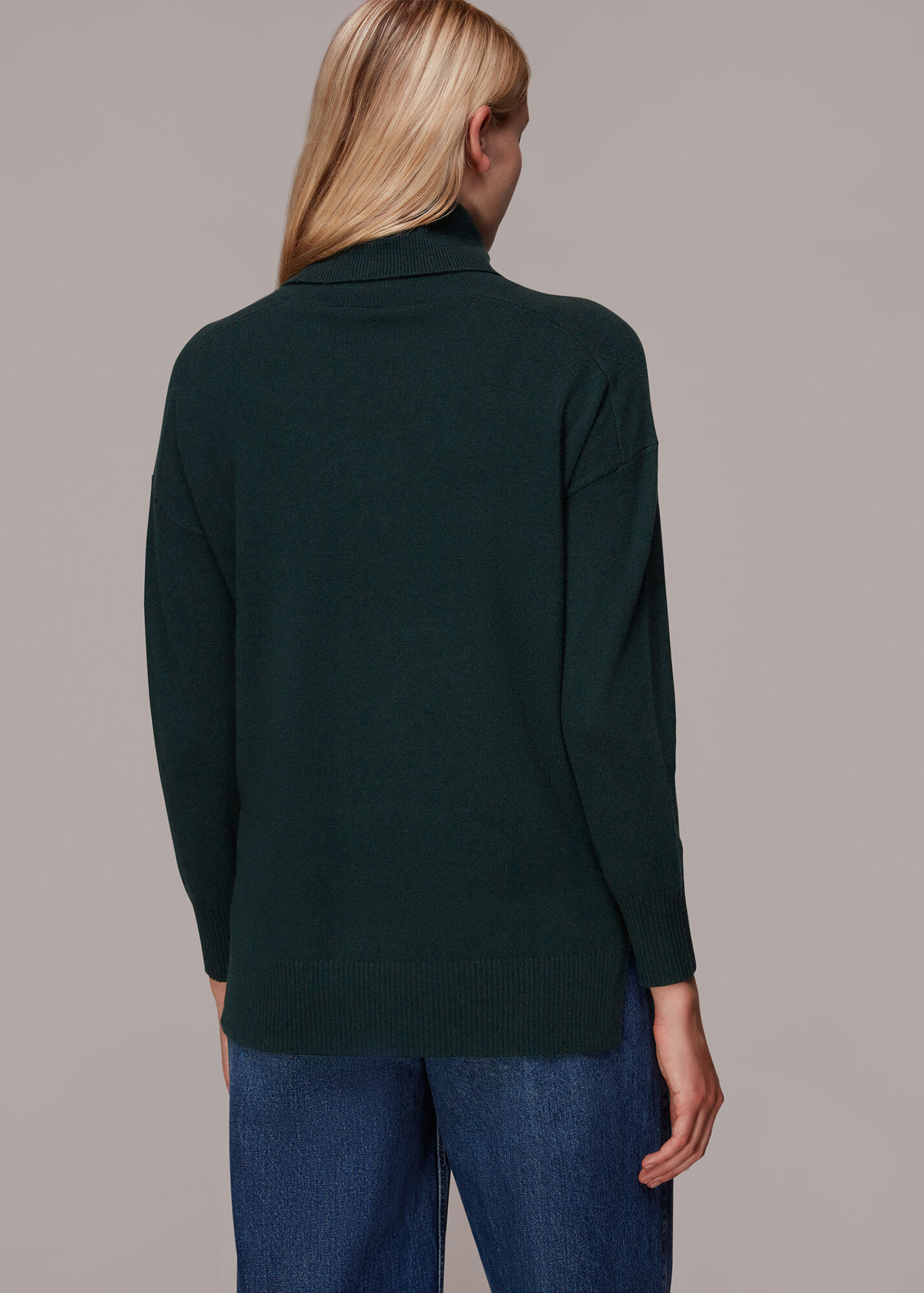 Dark Green Cashmere Roll Neck Jumper WHISTLES