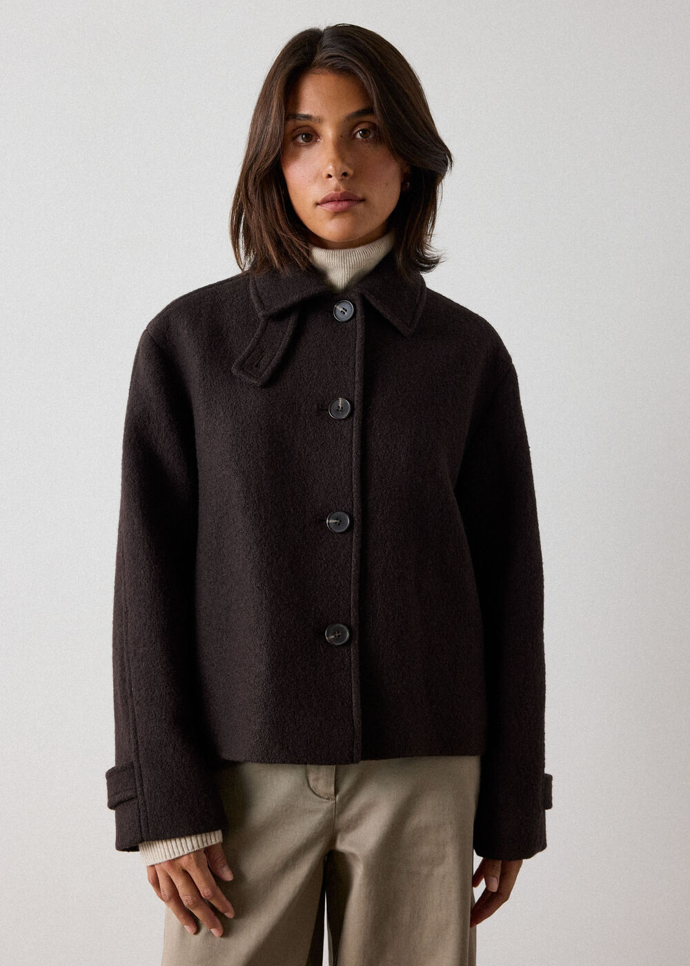 Short Textured Wool Coat