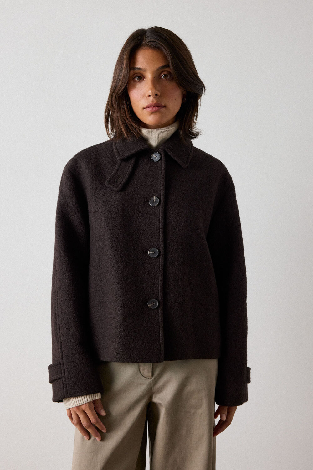 Short Textured Wool Coat