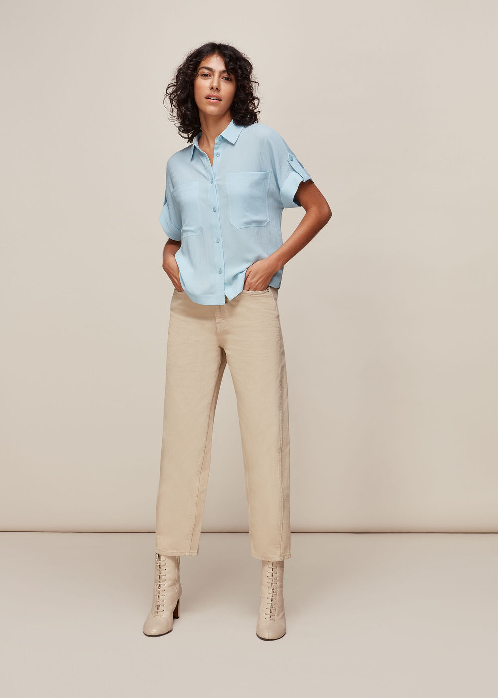 Textured Pocket Blouse Pale Blue