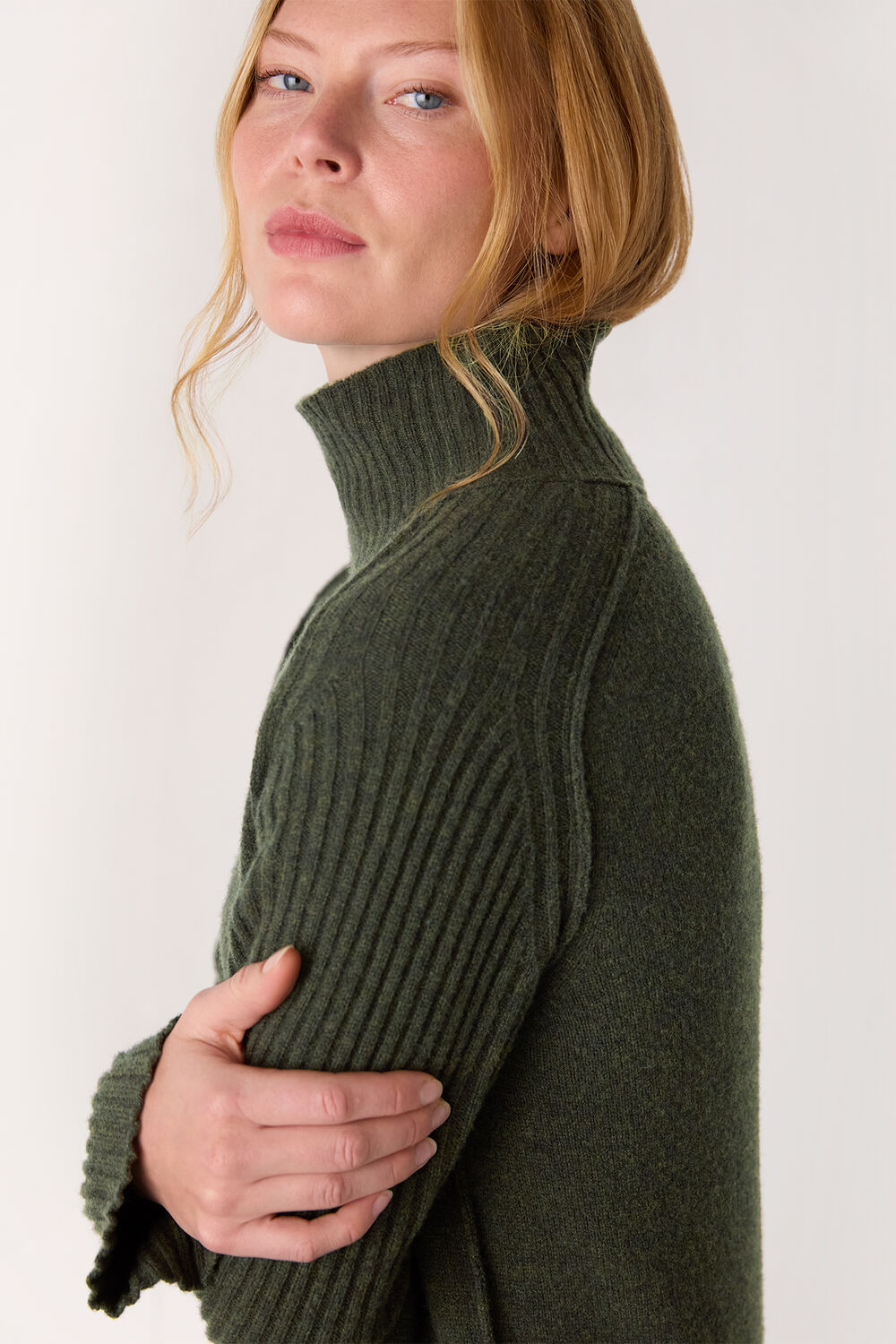 Funnel Neck Wool Midi Dress