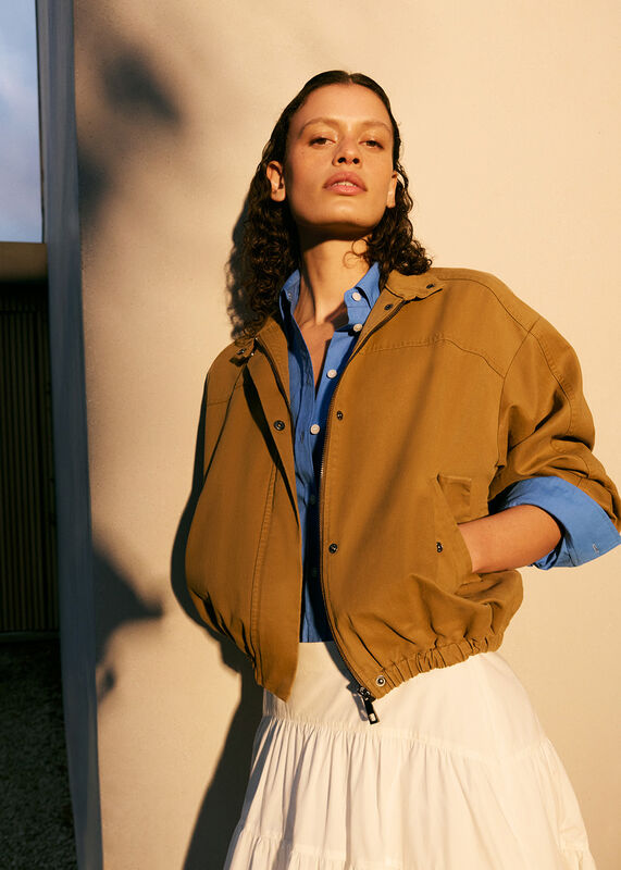 Neutral Wax Coated Bomber Jacket