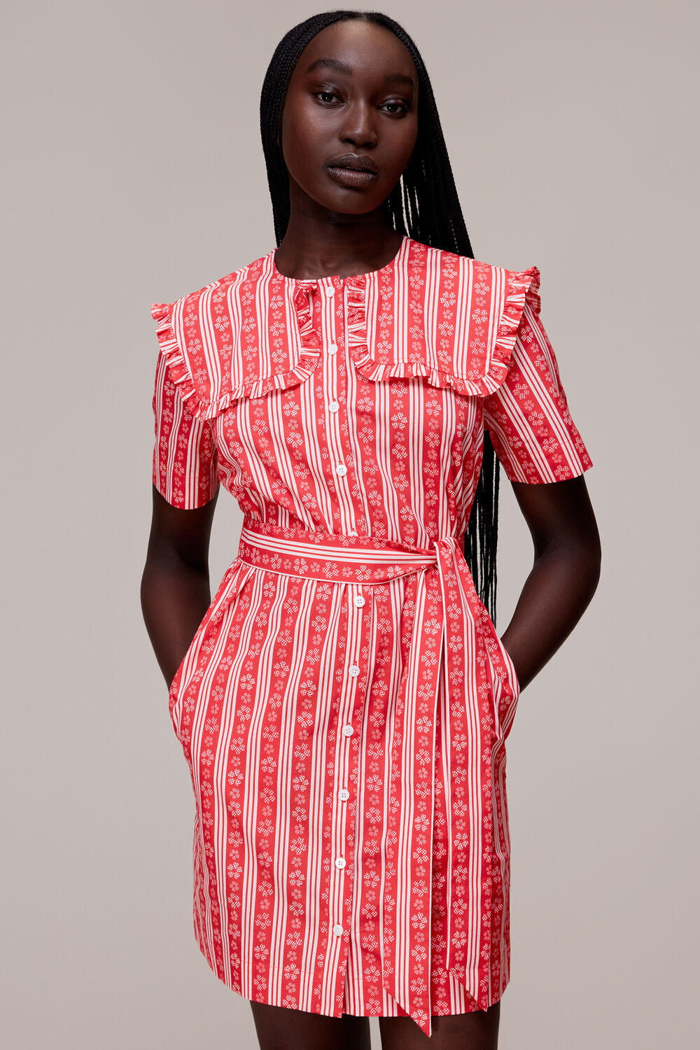 Red Stripe Collar Mini Dress