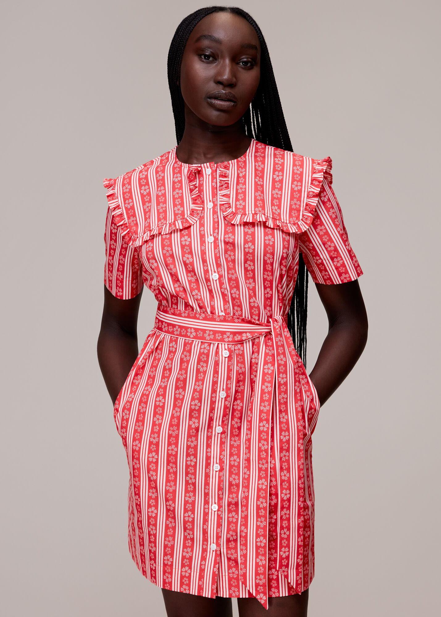 Red/Multi Stripe Collar Mini Dress WHISTLES
