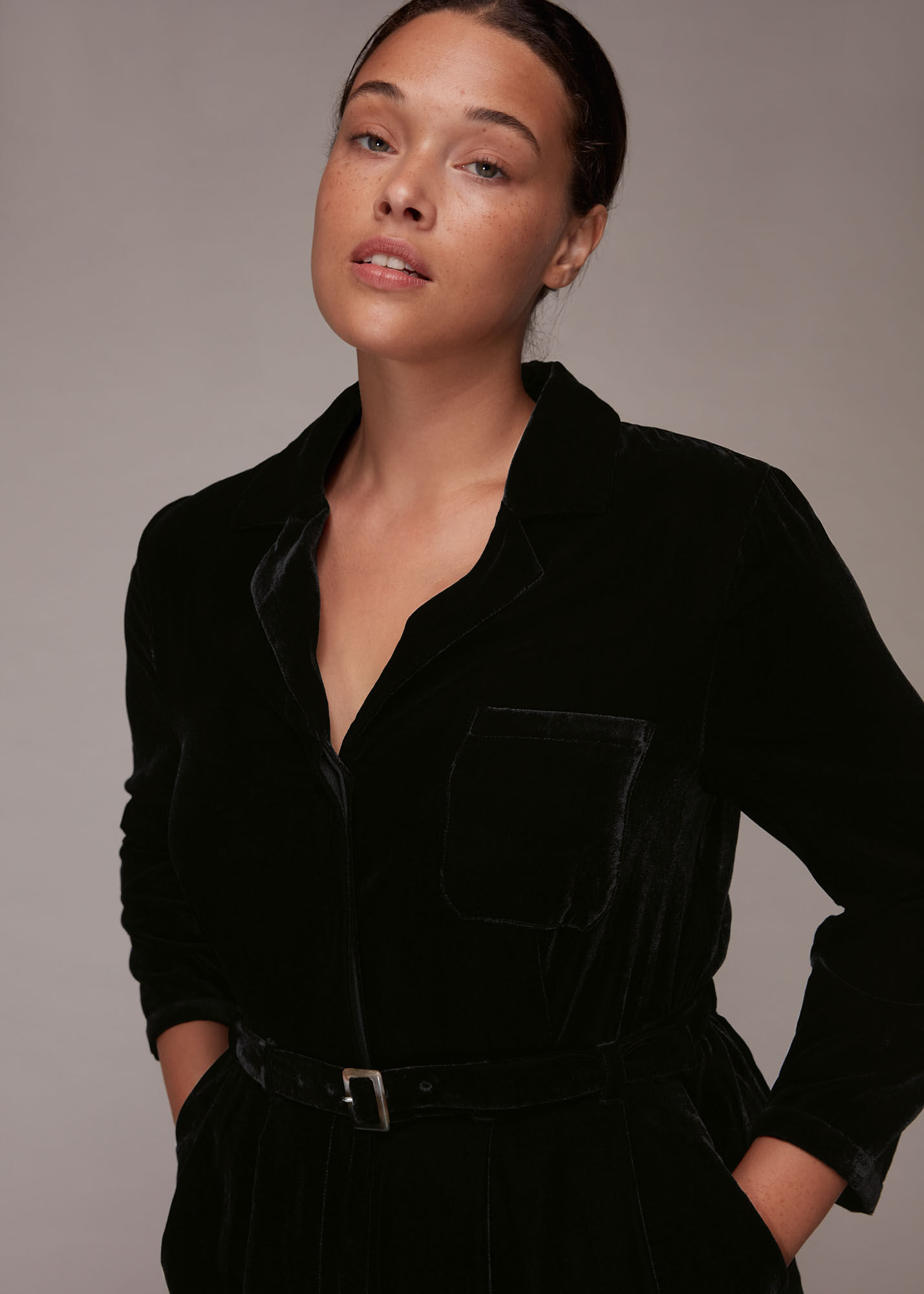 Black Avery Velvet Jumpsuit WHISTLES Whistles US