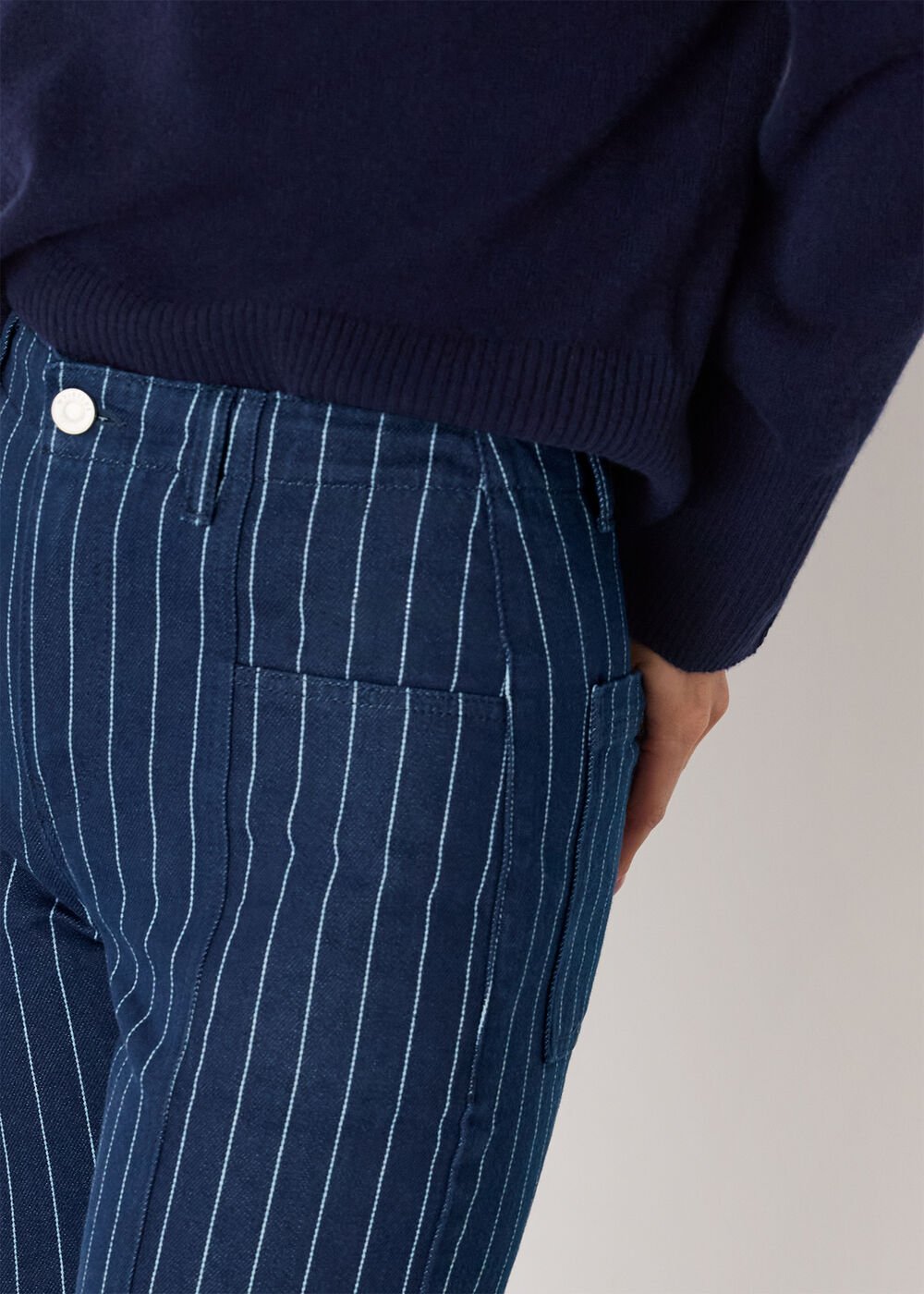 Pinstripe Barrel Leg Jean