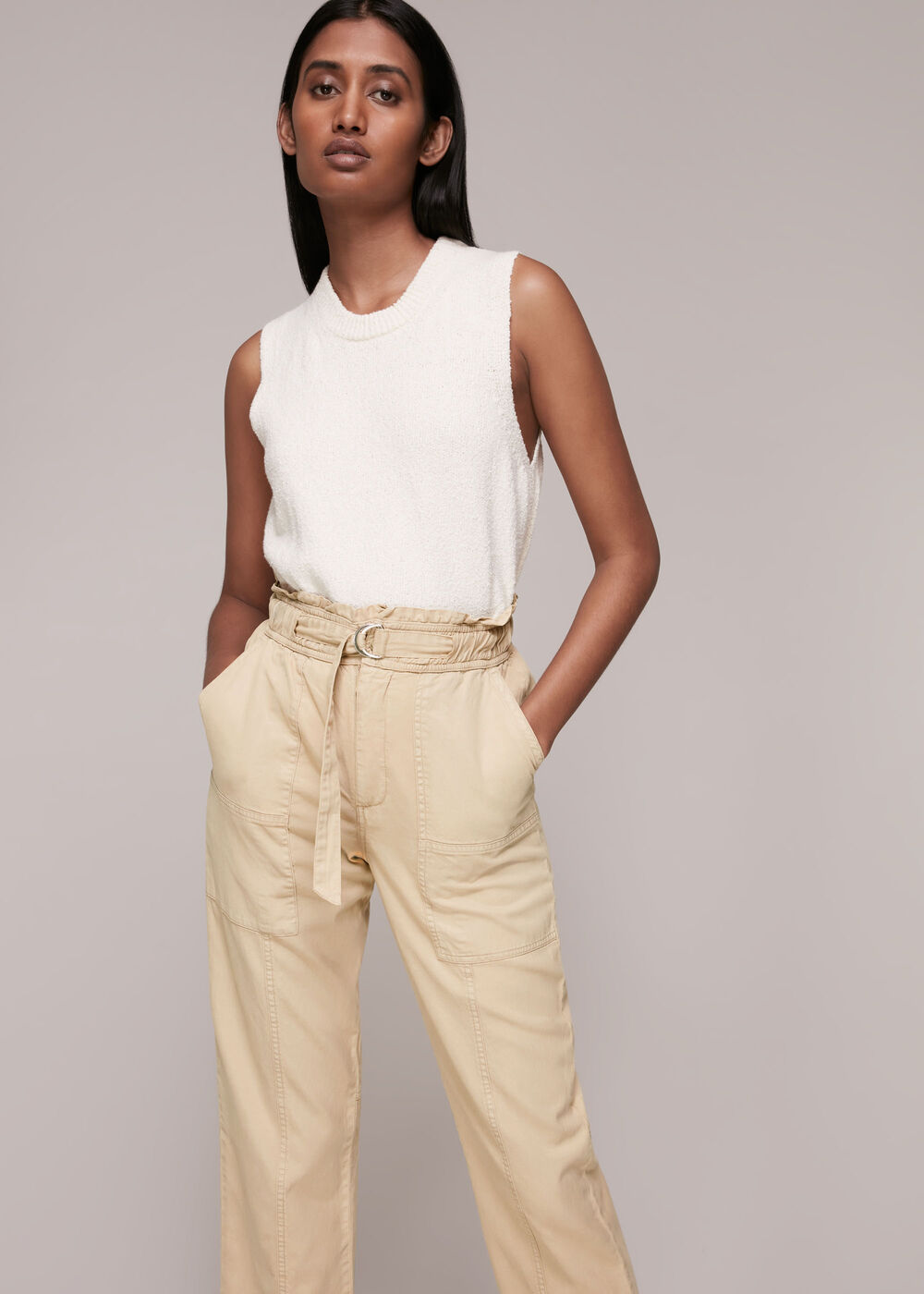 Camel Cargo Straight Leg Trouser