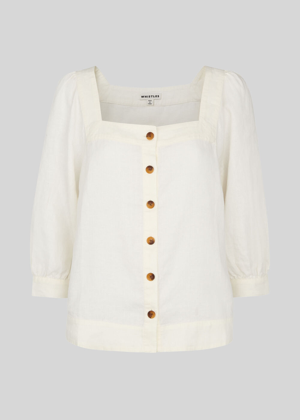 Square Neck Linen Blouse White