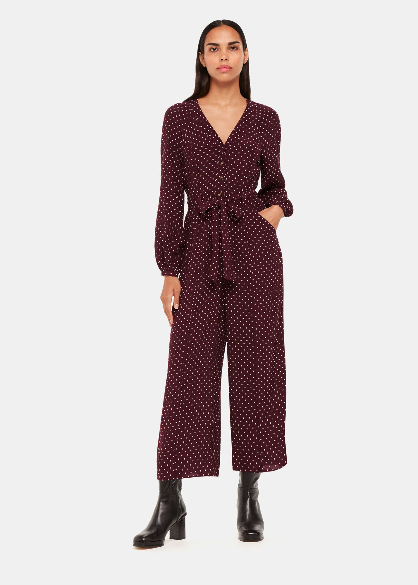 Spot print sales jumpsuit