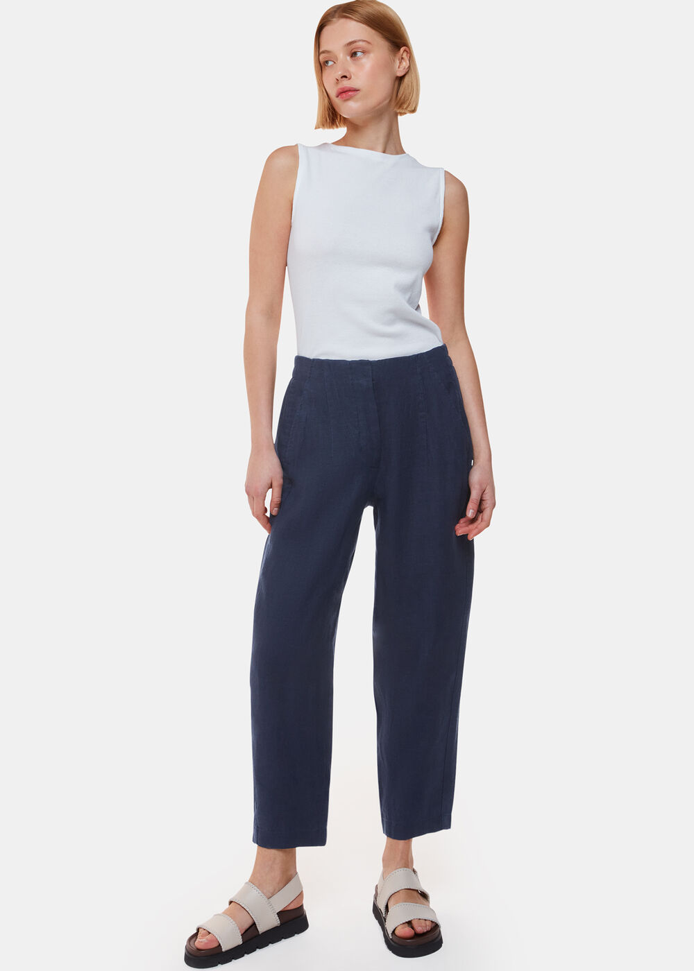Petite Linen Barrel Leg Trouser