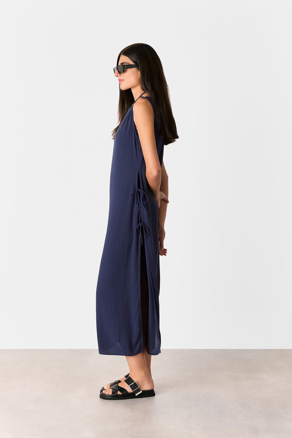 Navy Tie Side Beach Dress