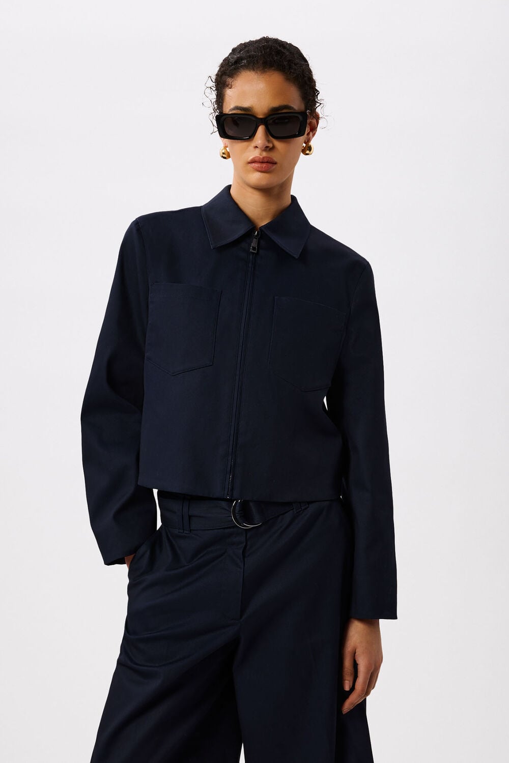 Navy Compact Cotton Cropped Jacket