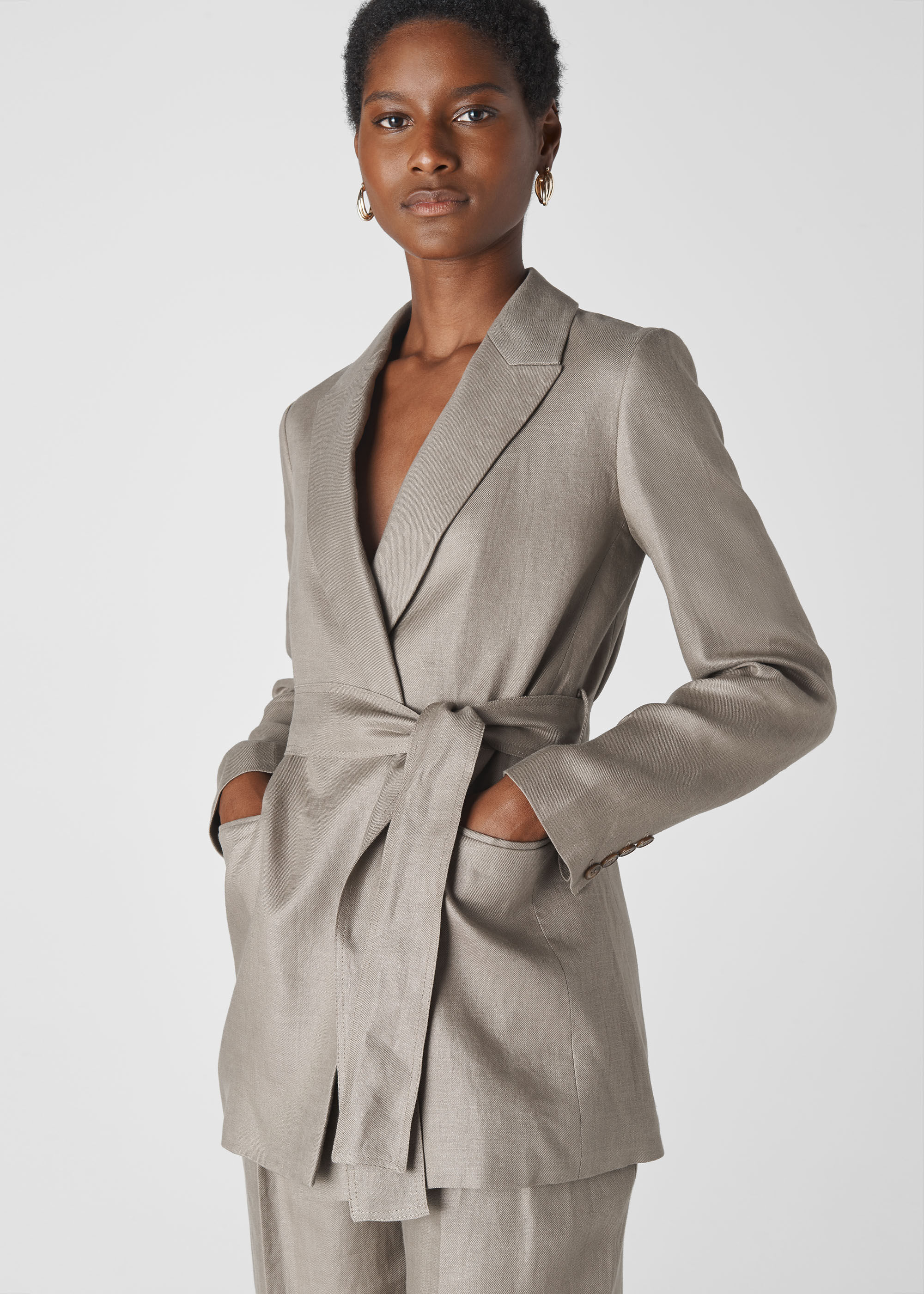 Grey Lea Linen Belted Jacket | WHISTLES | Whistles US |