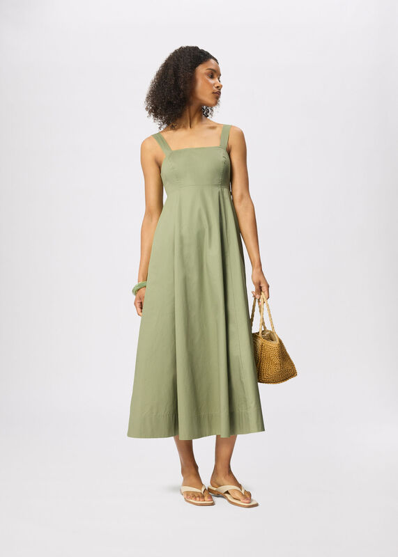 Khaki Cotton Midi Strappy Dress