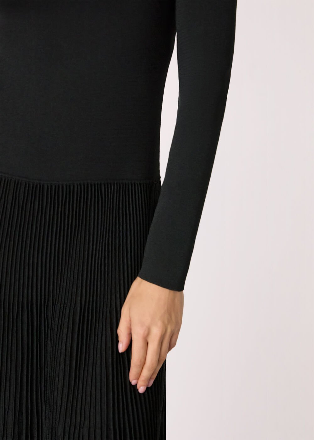 Funnel Neck Pleated Knit Dress
